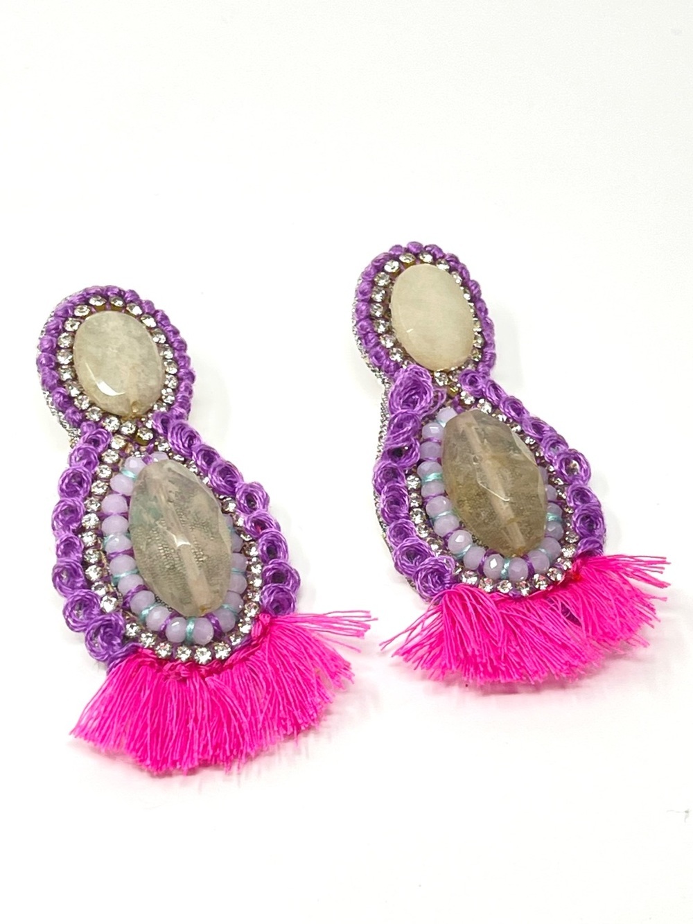 New Anthropologie Beaded Drop Tassel Earrings